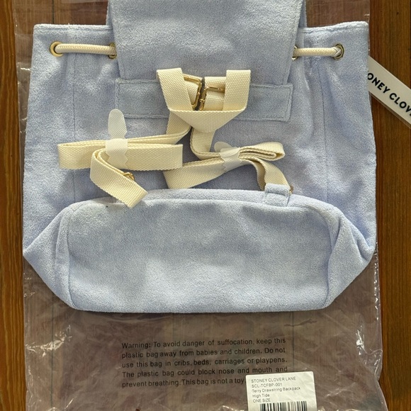 Stoney Clover Lane Pale Blue Suede Mini Backpack with Cream Straps - Picture 2 of 8